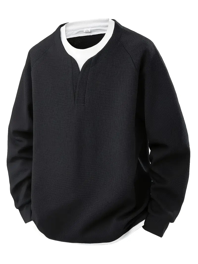 Heren Longsleeve | 2-in-1 layered look met waffle knit