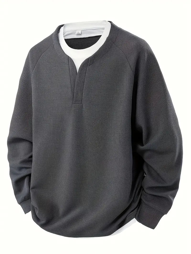 Heren Longsleeve | 2-in-1 layered look met waffle knit