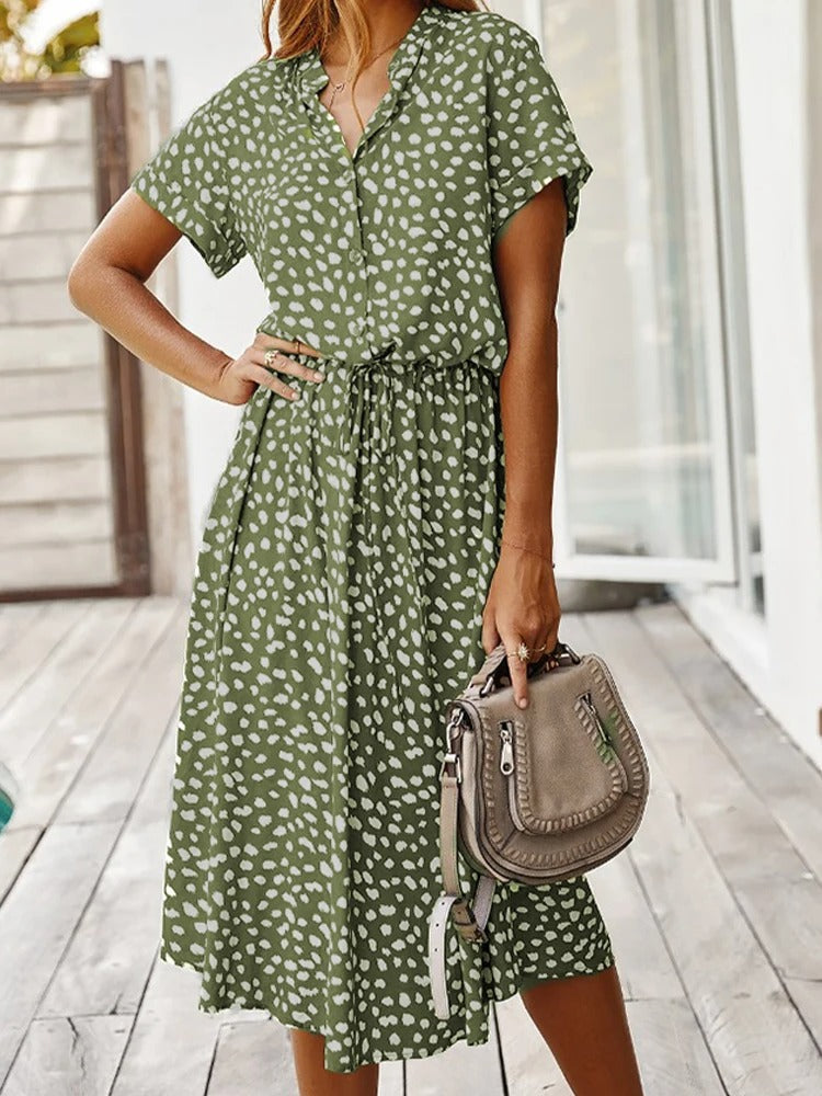 Nomi – Dames midi-jurk met verstelbare taille en zomerse print