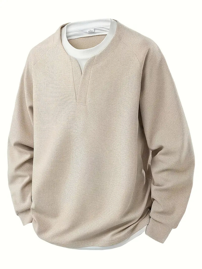 Heren Longsleeve | 2-in-1 layered look met waffle knit