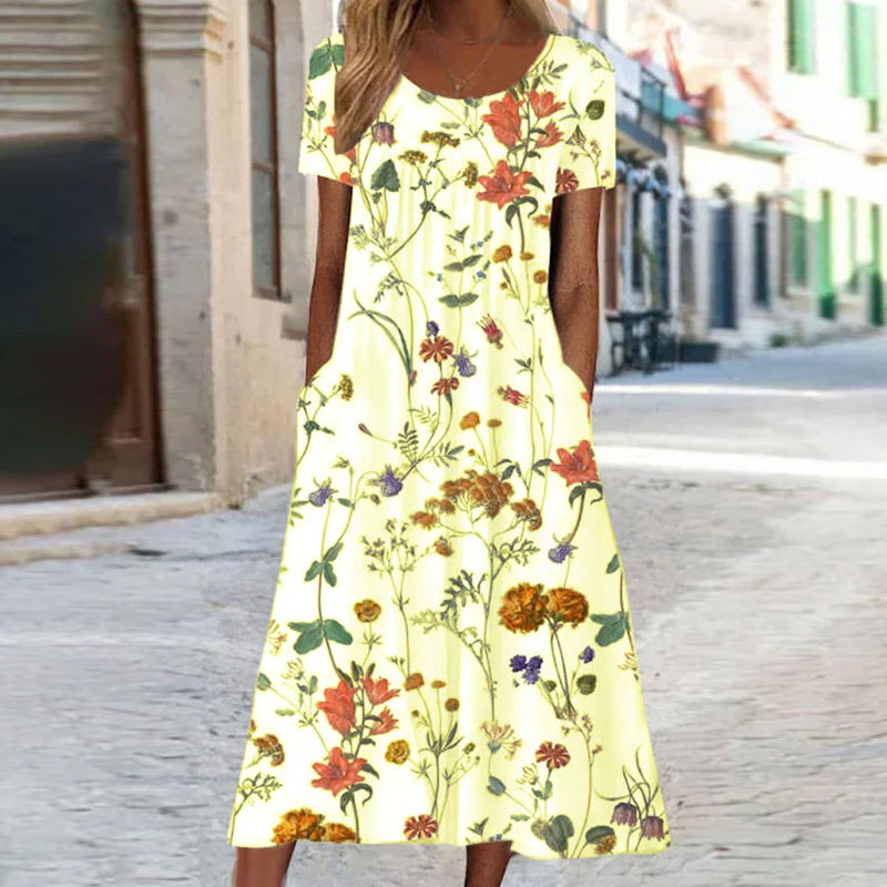 Nina – Dames midi zomerjurk met bloemenprint