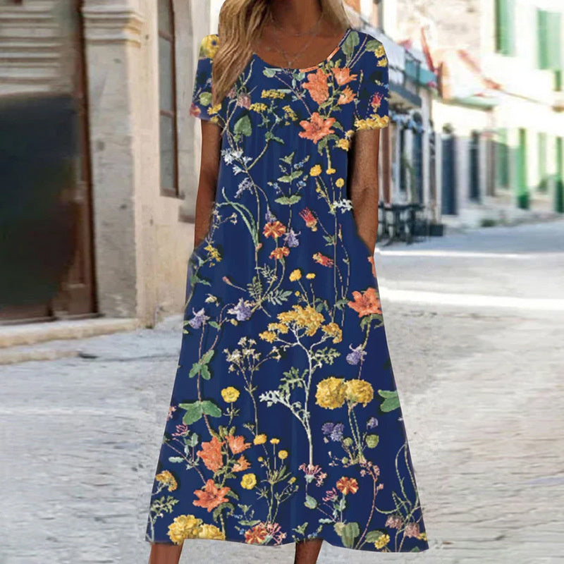 Nina – Dames midi zomerjurk met bloemenprint