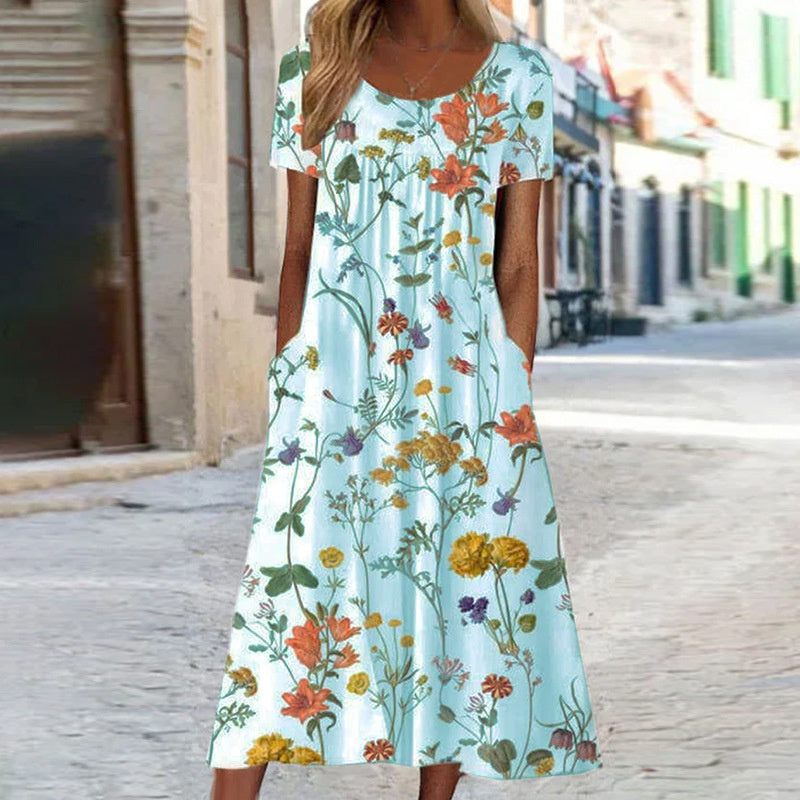 Nina – Dames midi zomerjurk met bloemenprint