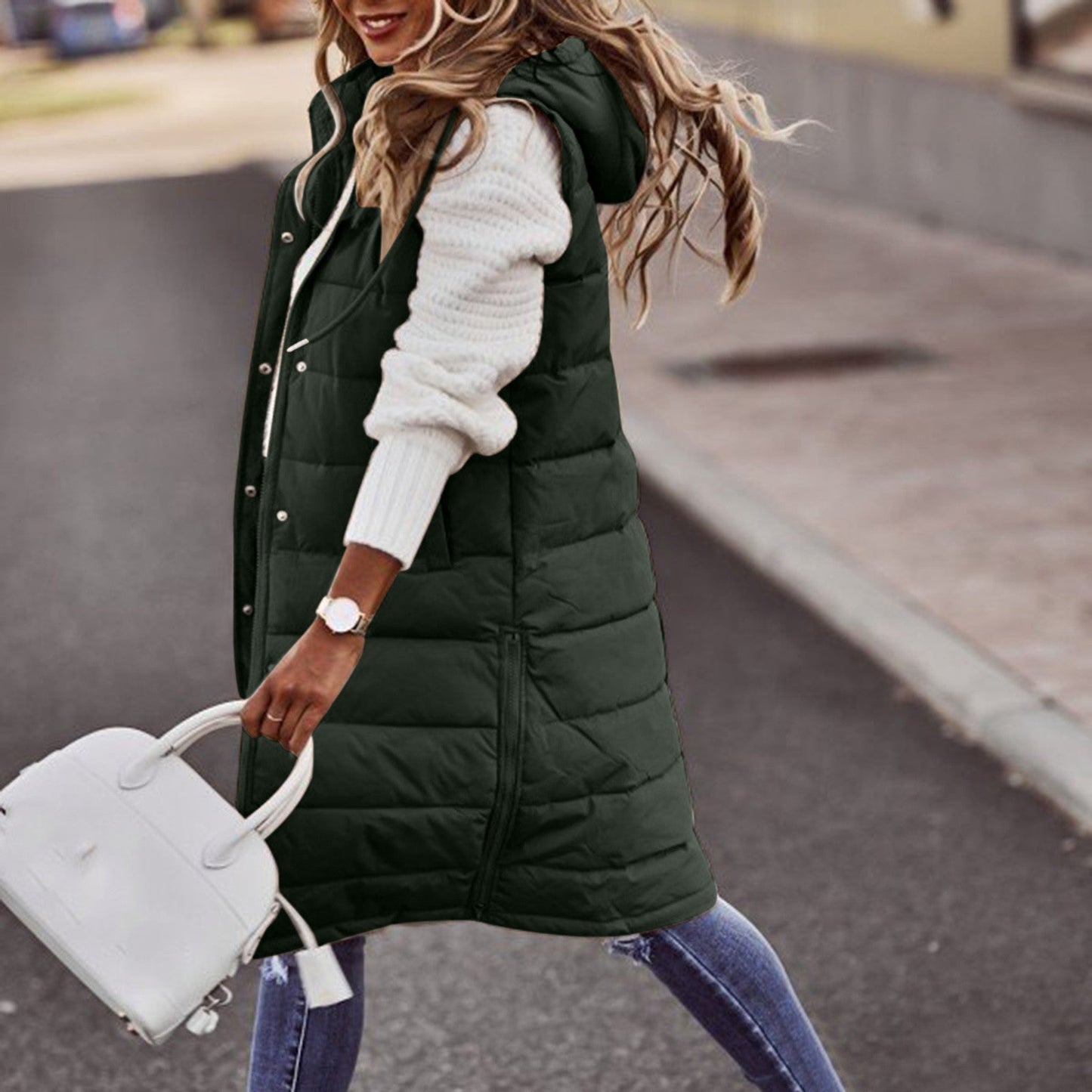 Mira – Dames oversized bodywarmer met capuchon voor de herfst