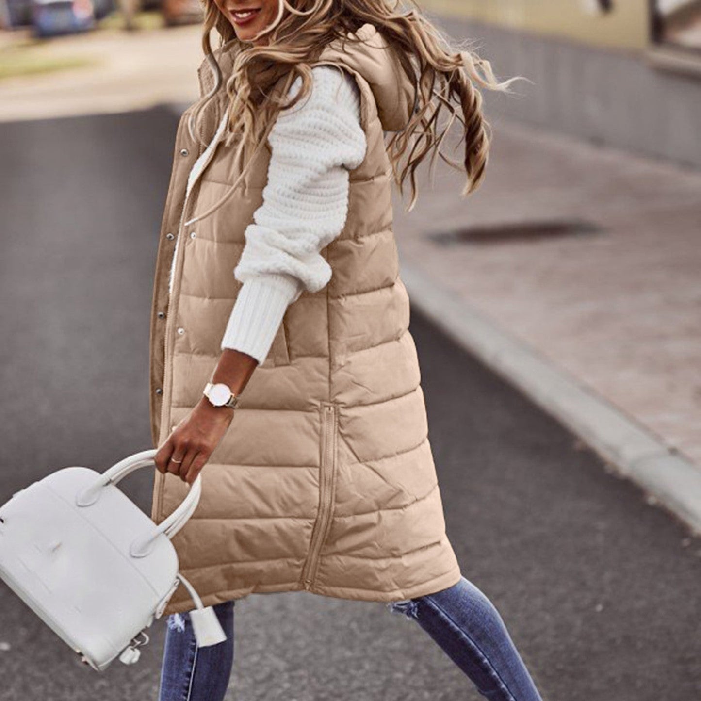 Mira – Dames oversized bodywarmer met capuchon voor de herfst