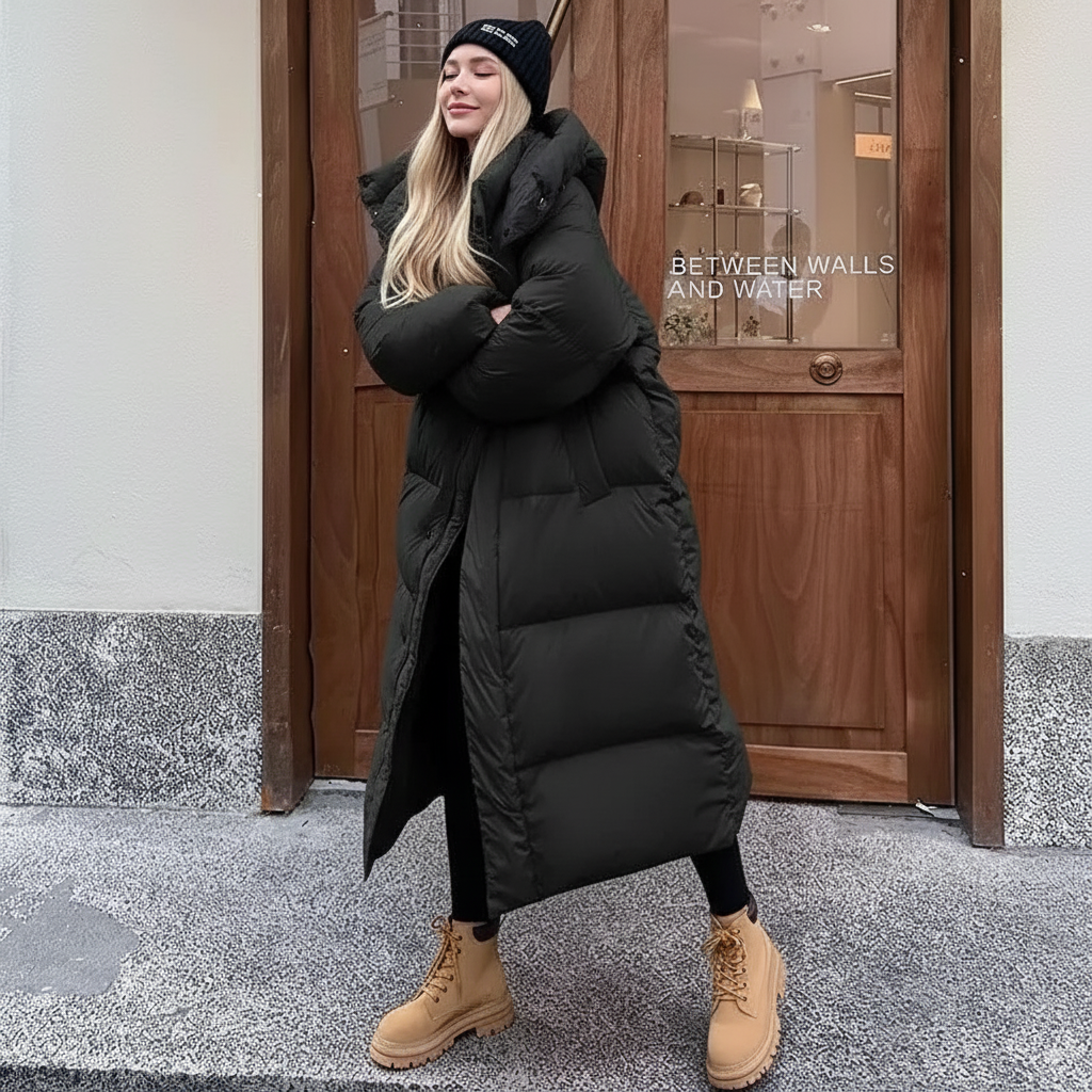 Dames Lange Gewatteerde Puffer Jas | Warm, winddicht en met capuchon