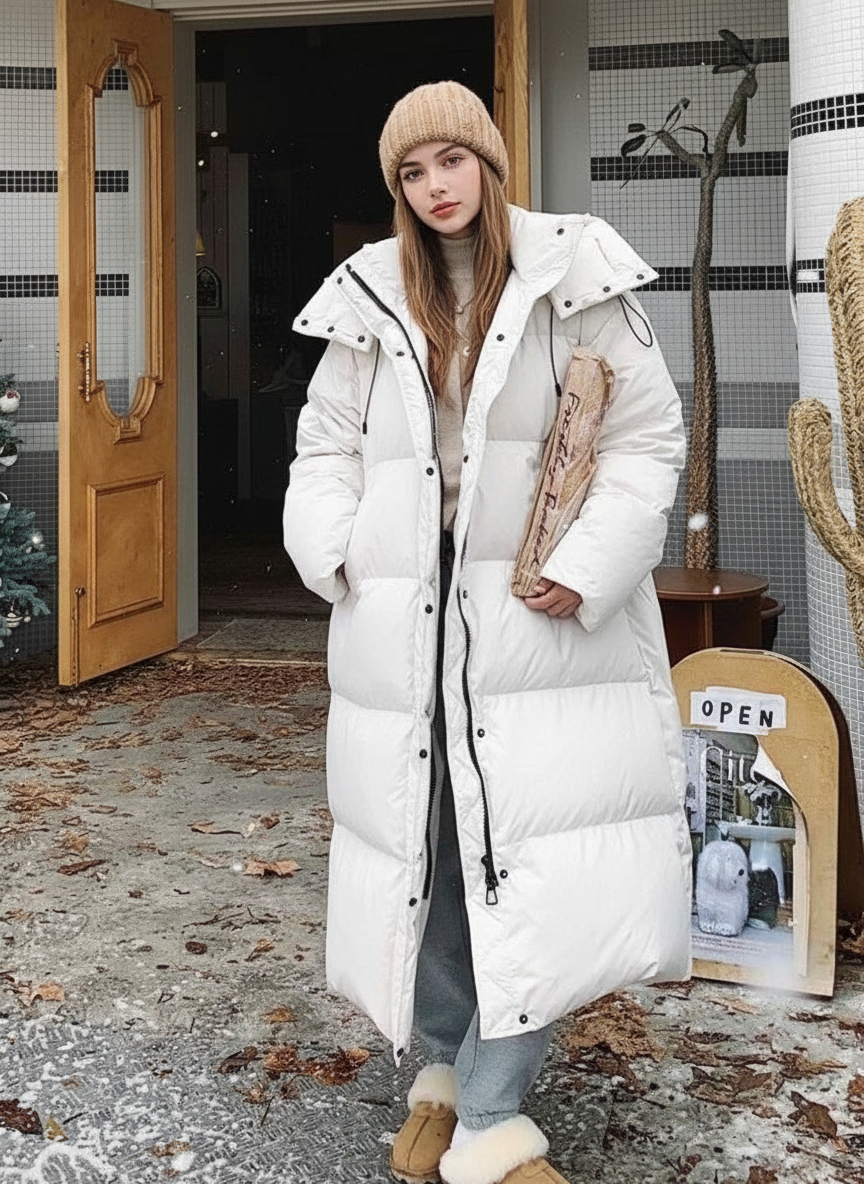 Dames Lange Gewatteerde Puffer Jas | Warm, winddicht en met capuchon