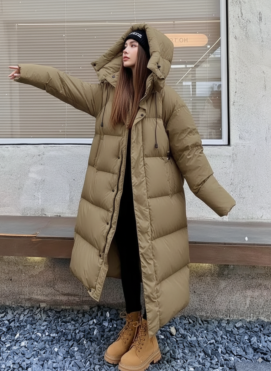 Dames Lange Gewatteerde Puffer Jas | Warm, winddicht en met capuchon