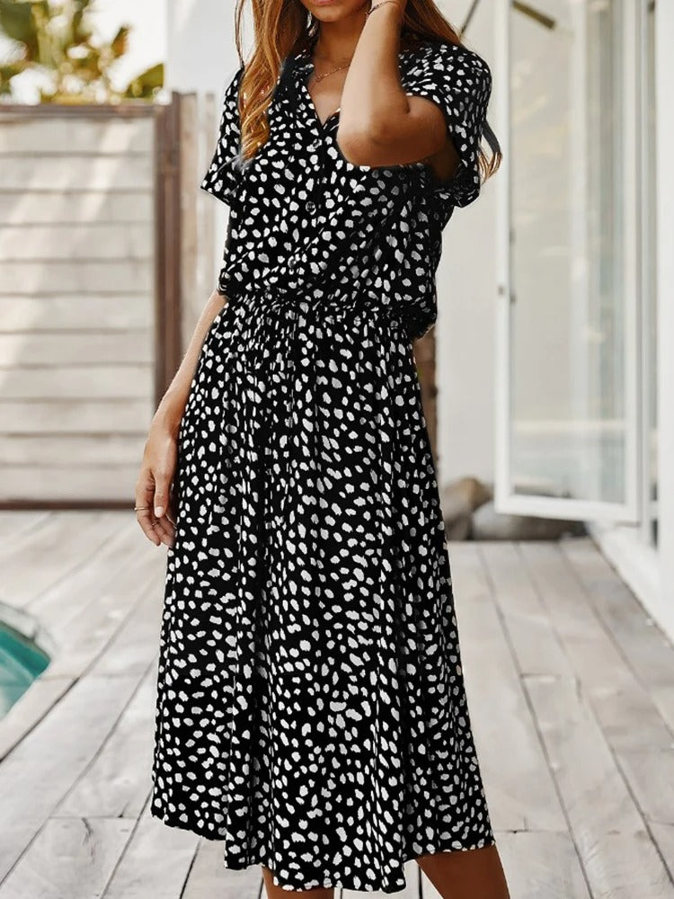 Nomi – Dames midi-jurk met verstelbare taille en zomerse print