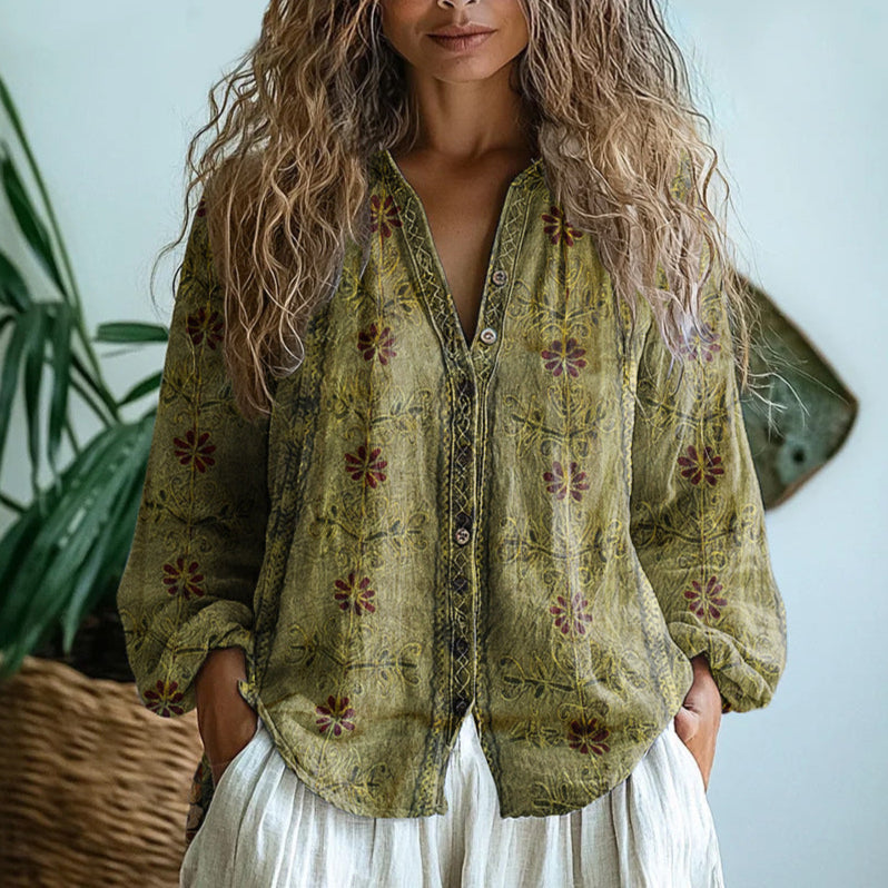 Dames Blouse | Vintage look met herfstblad print