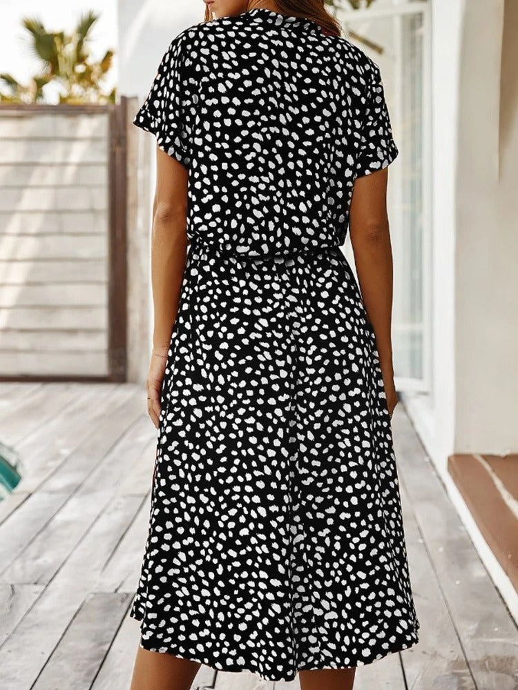 Nomi – Dames midi-jurk met verstelbare taille en zomerse print