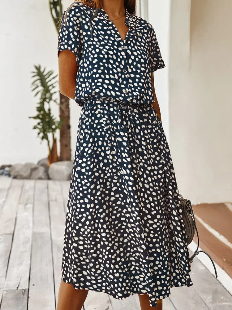 Nomi – Dames midi-jurk met verstelbare taille en zomerse print