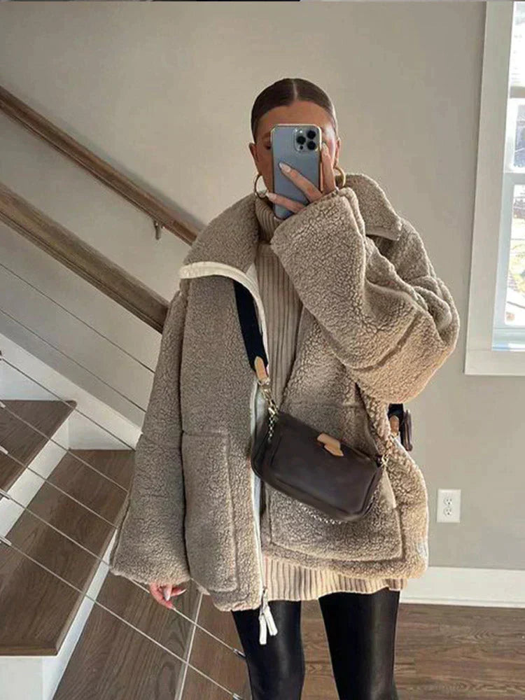Dames Oversized Teddy Fleece Jas | Warme en trendy herfstlook