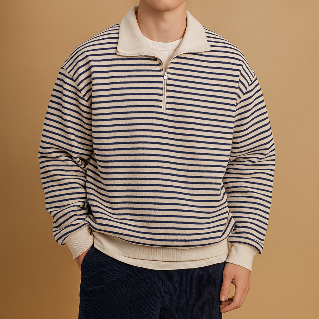 Heren Pullover met Halve Rits | Comfortabele pasvorm met gestreept design