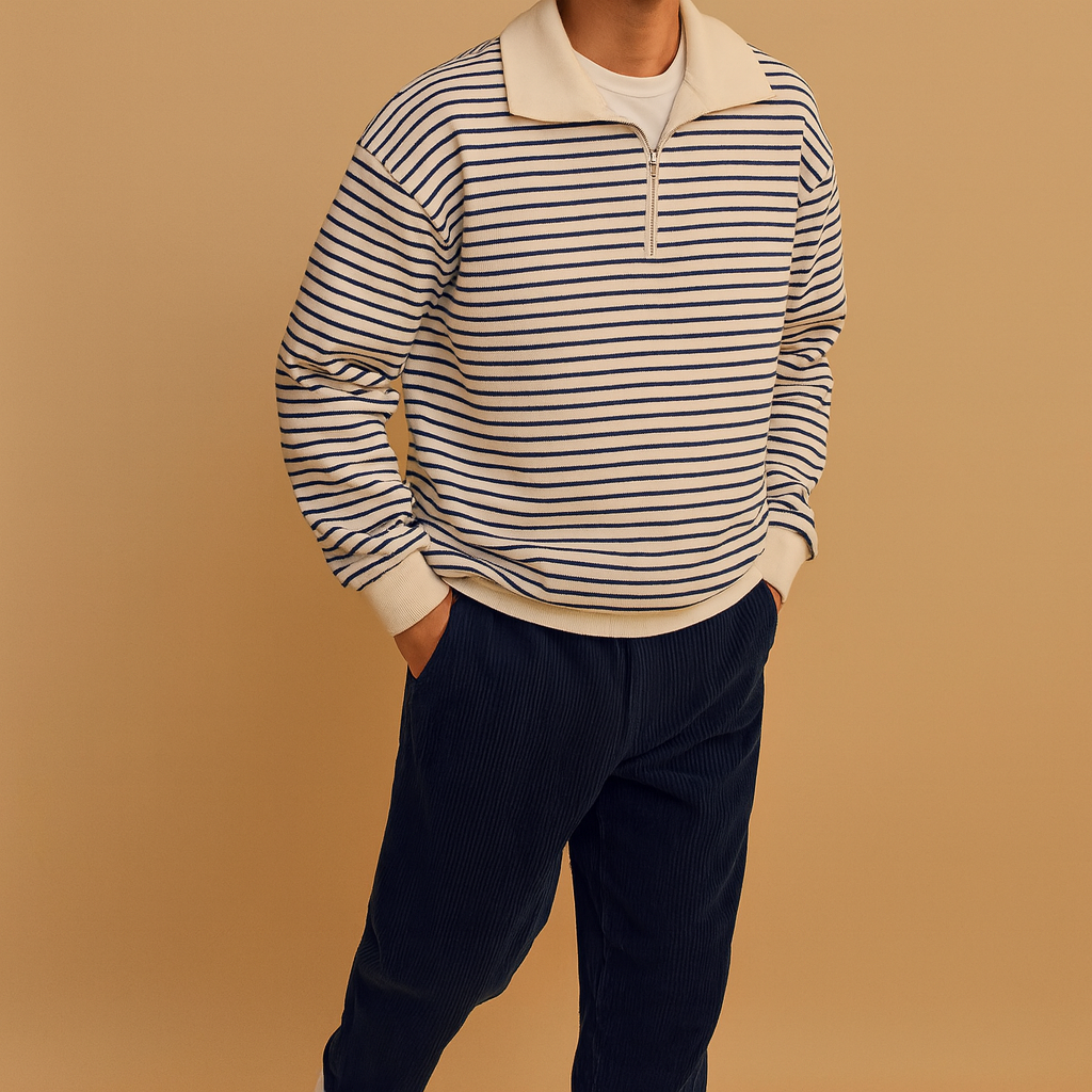 Heren Pullover met Halve Rits | Comfortabele pasvorm met gestreept design