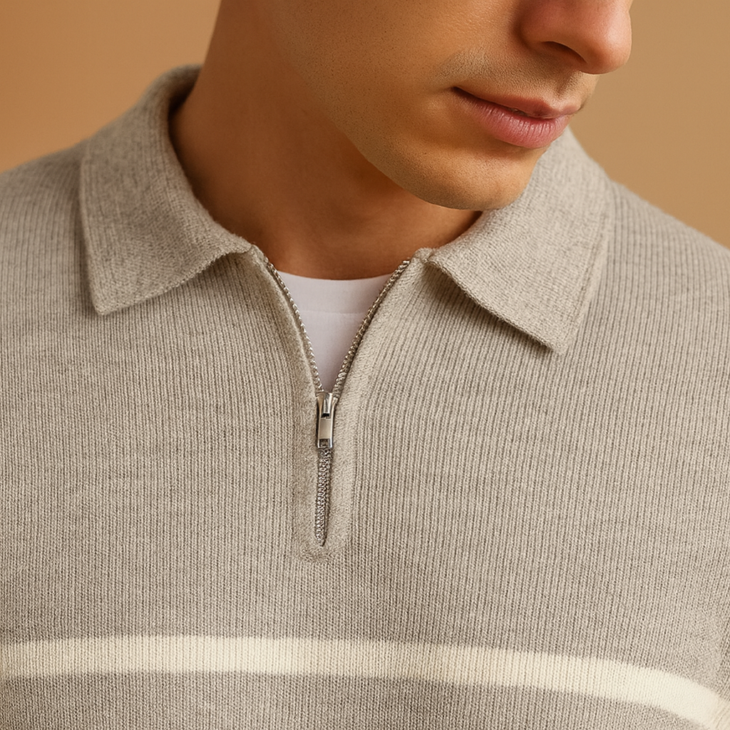 Heren Zip Trui met Halve Rits | Comfortabel en warm met gestreept patroon