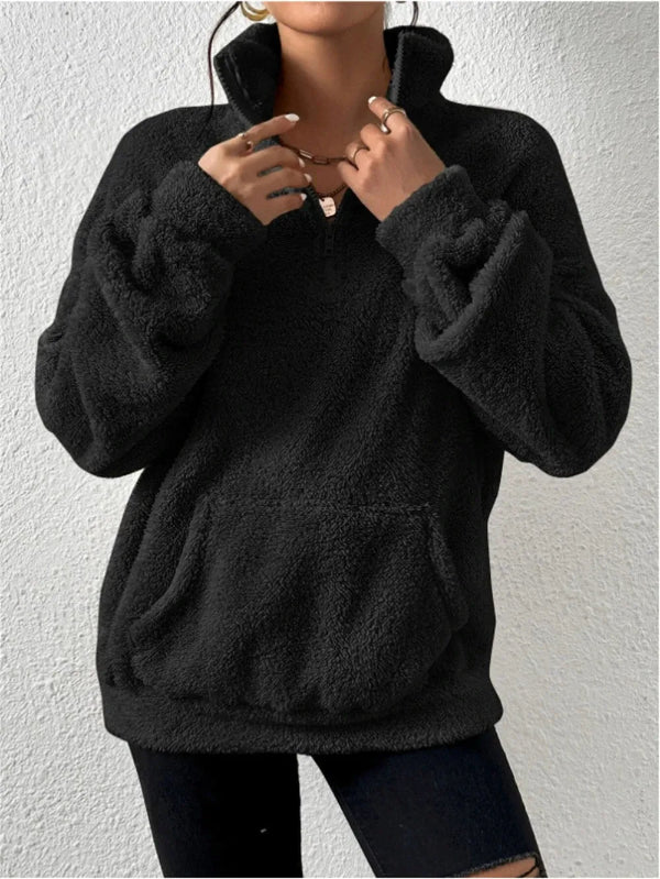 Dames Sweatshirt met Ritssluiting | Relaxed fit fleece met standkraag en buikzak