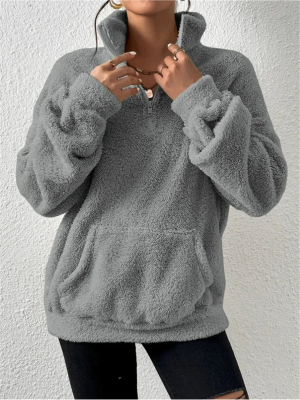 Dames Sweatshirt met Ritssluiting | Relaxed fit fleece met standkraag en buikzak