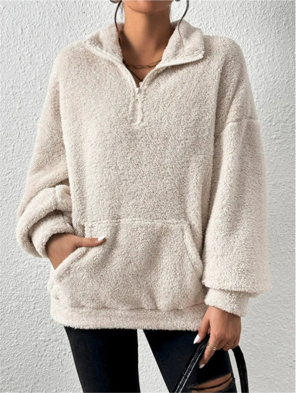 Dames Sweatshirt met Ritssluiting | Relaxed fit fleece met standkraag en buikzak