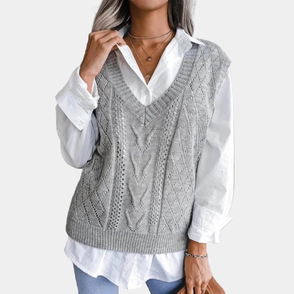 Dames Spencer met V-Hals | Kabelgebreide design voor stijl en warmte
