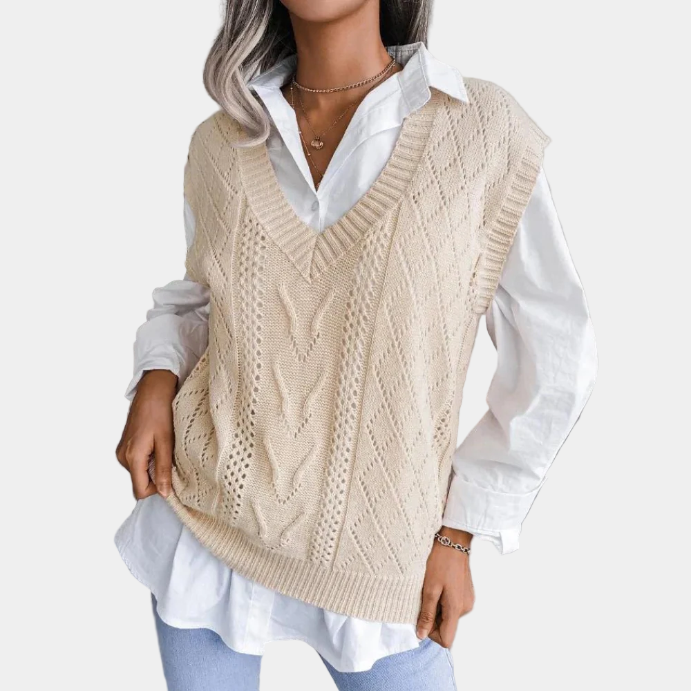 Dames Spencer met V-Hals | Kabelgebreide design voor stijl en warmte