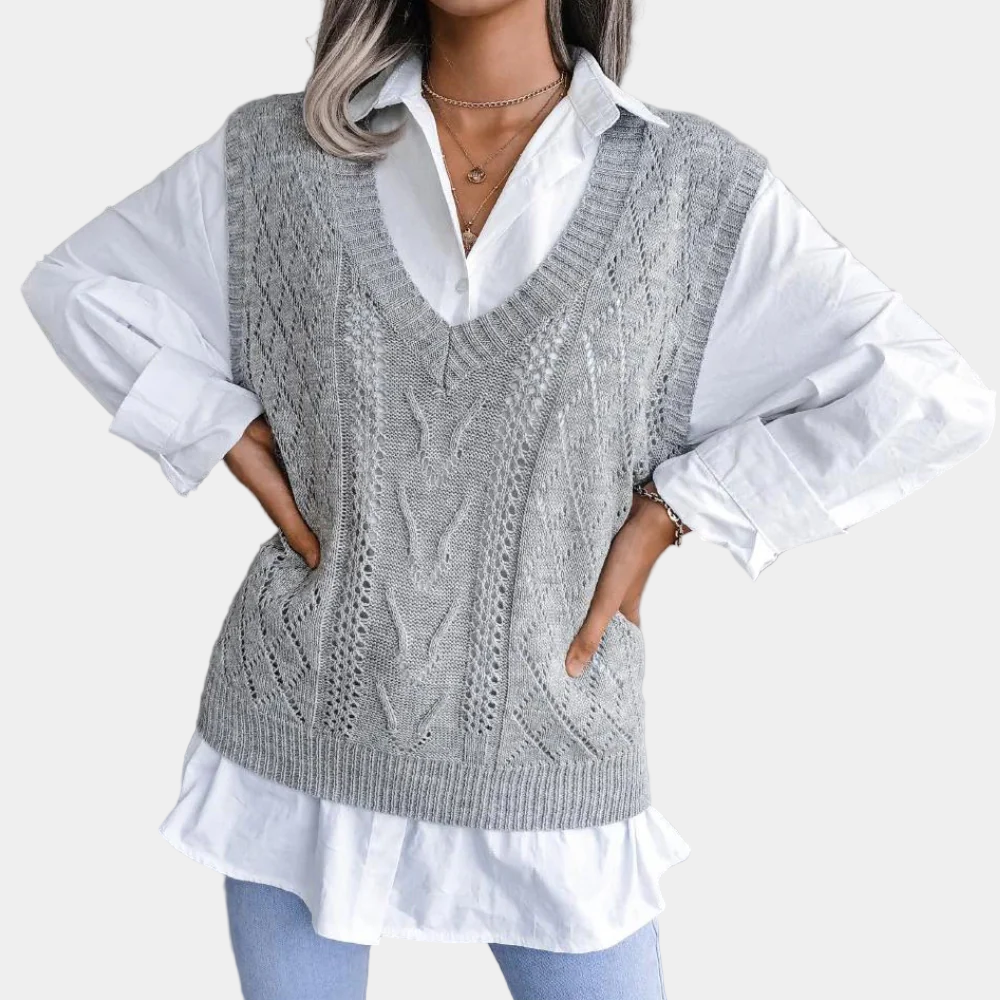 Dames Spencer met V-Hals | Kabelgebreide design voor stijl en warmte