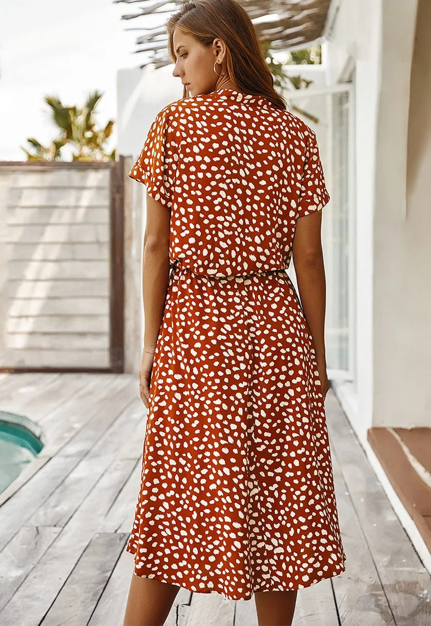 Nomi – Dames midi-jurk met verstelbare taille en zomerse print