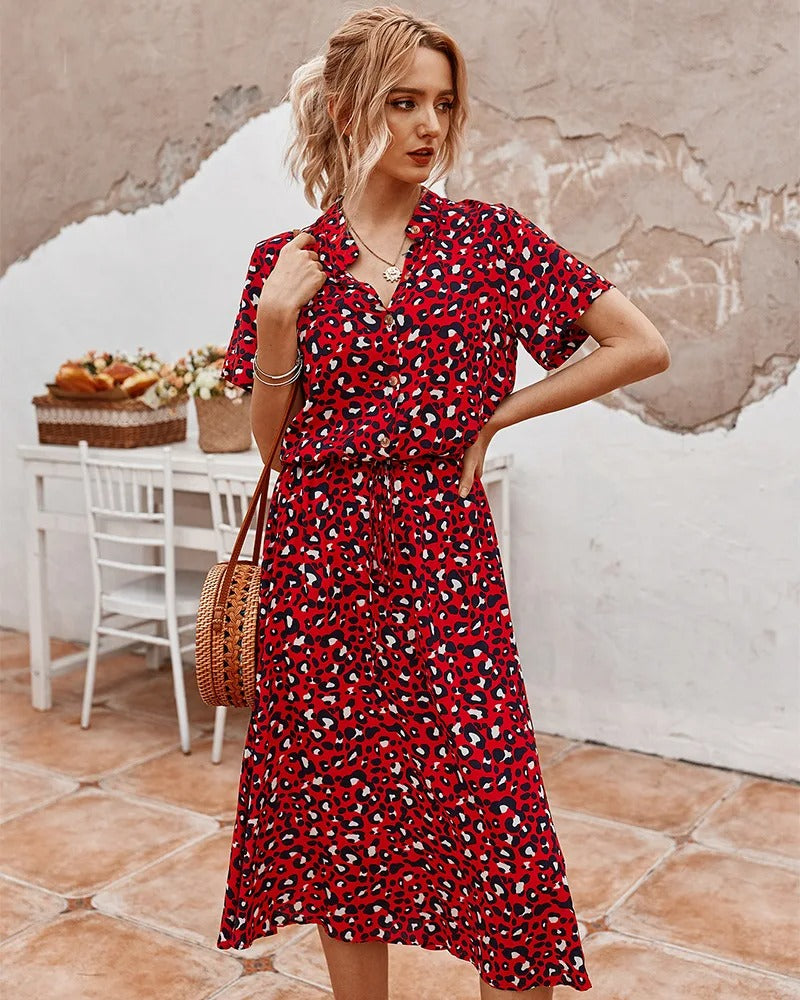 Nomi – Dames midi-jurk met verstelbare taille en zomerse print