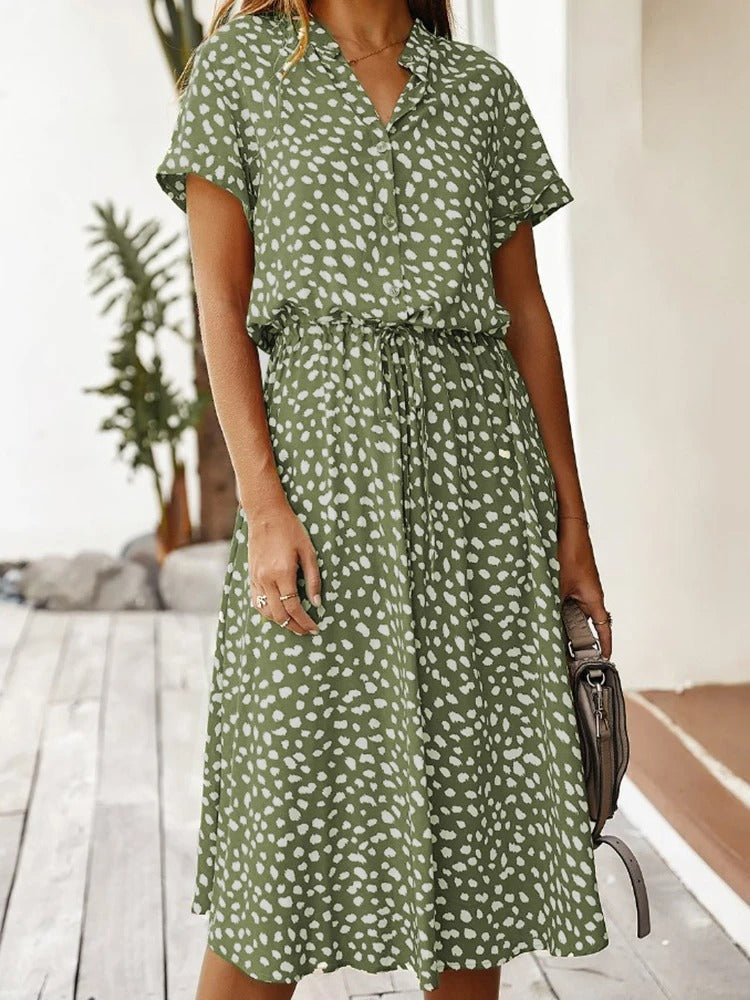 Nomi – Dames midi-jurk met verstelbare taille en zomerse print
