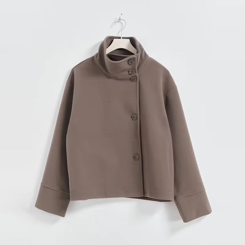 Dames Korte Jas | Elegante jas met hoge kraag en knopen