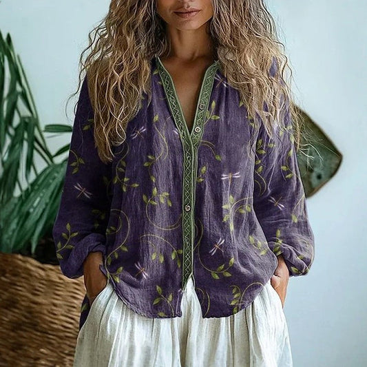 Dames Blouse | Vintage look met herfstblad print