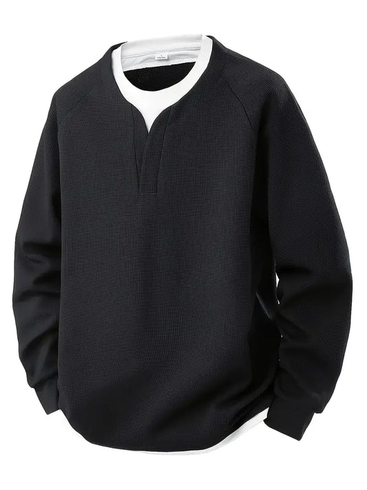 Heren Longsleeve | 2-in-1 layered look met waffle knit