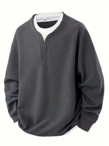 Heren Longsleeve | 2-in-1 layered look met waffle knit
