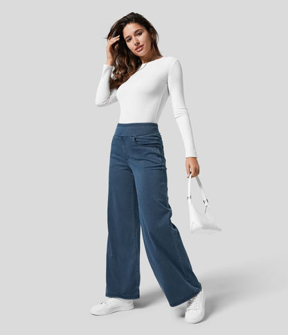 Dames Comfy Elastische Broek met Hoge Taille | Stijlvol, soepel en flatterend