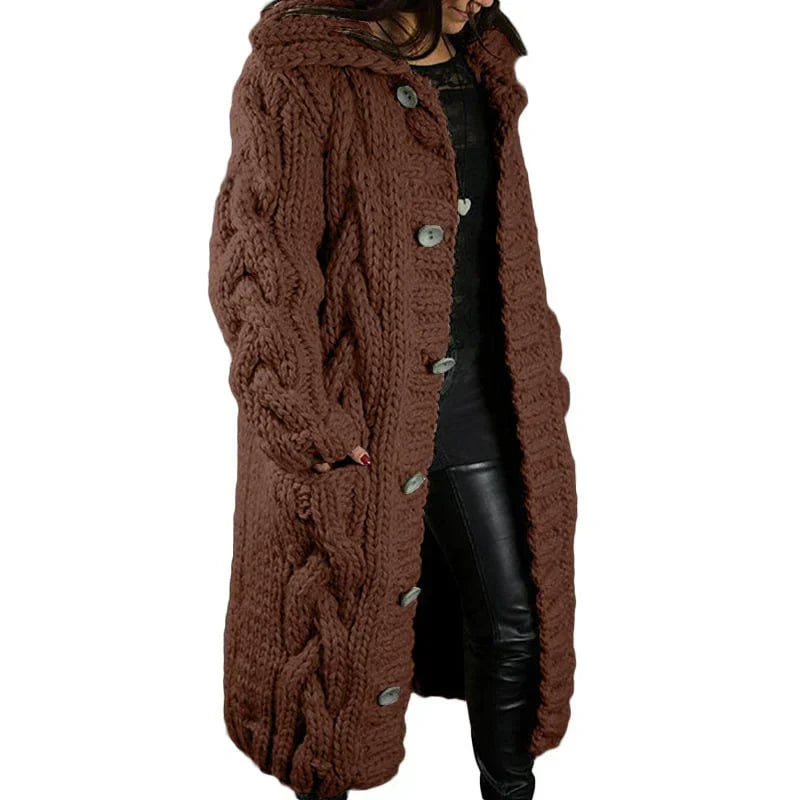 Dames Gebreid Lang Vest | Zacht, warm met met capuchon