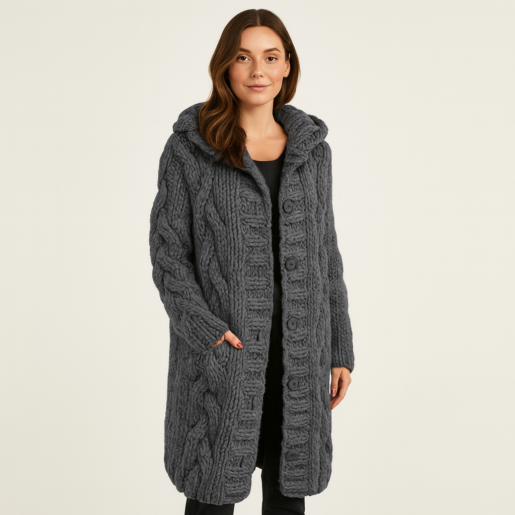 Dames Gebreid Lang Vest | Zacht, warm met met capuchon