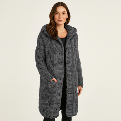 Dames Gebreid Lang Vest | Zacht, warm met met capuchon
