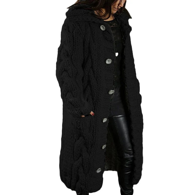 Dames Gebreid Lang Vest | Zacht, warm met met capuchon