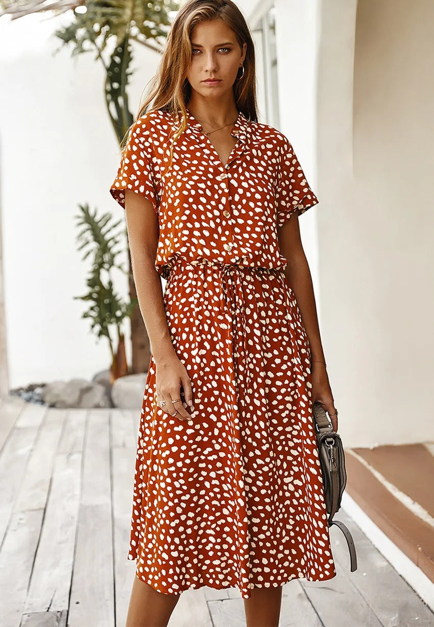 Nomi – Dames midi-jurk met verstelbare taille en zomerse print