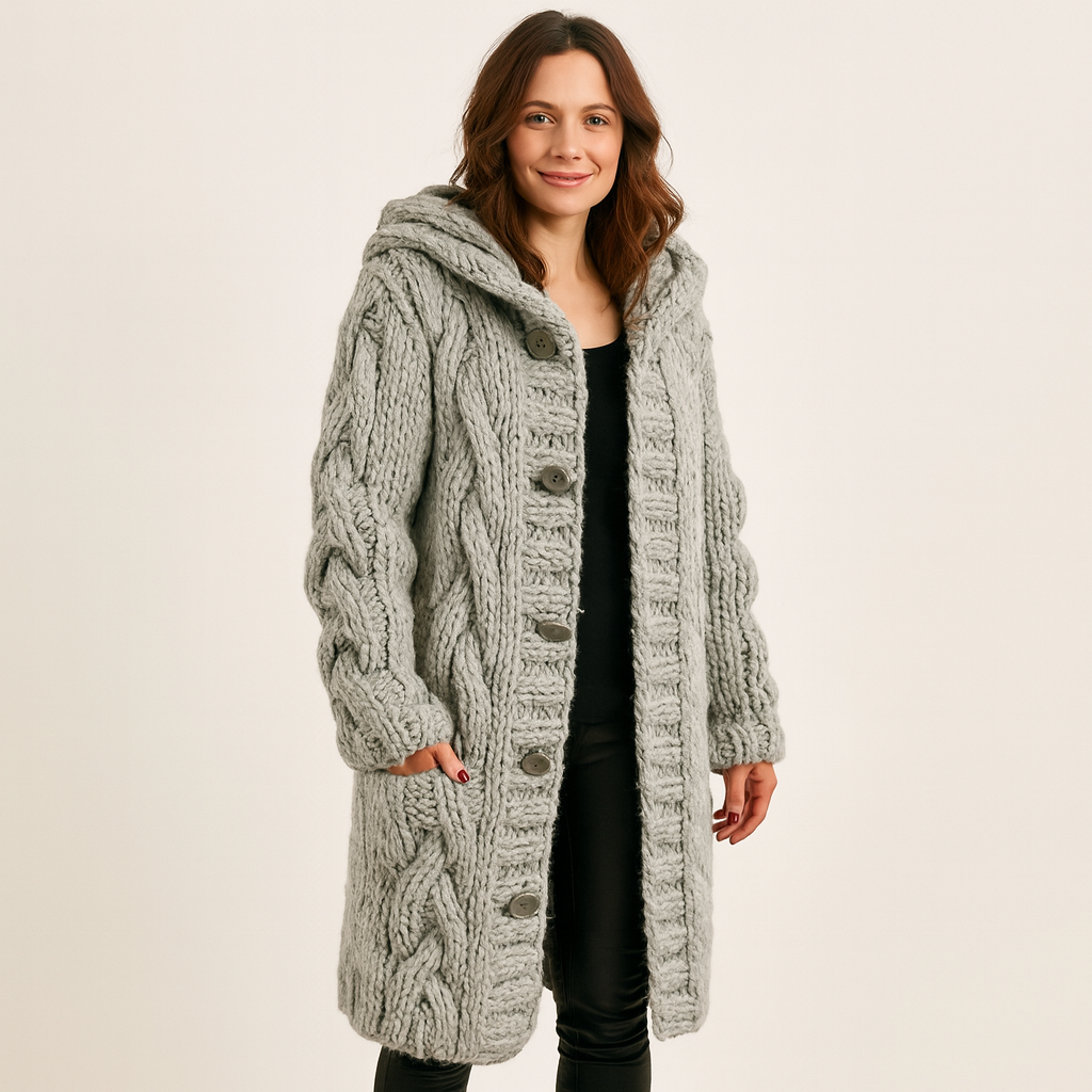 Dames Gebreid Lang Vest | Zacht, warm met met capuchon