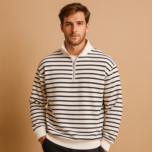 Heren Pullover met Halve Rits | Comfortabele pasvorm met gestreept design