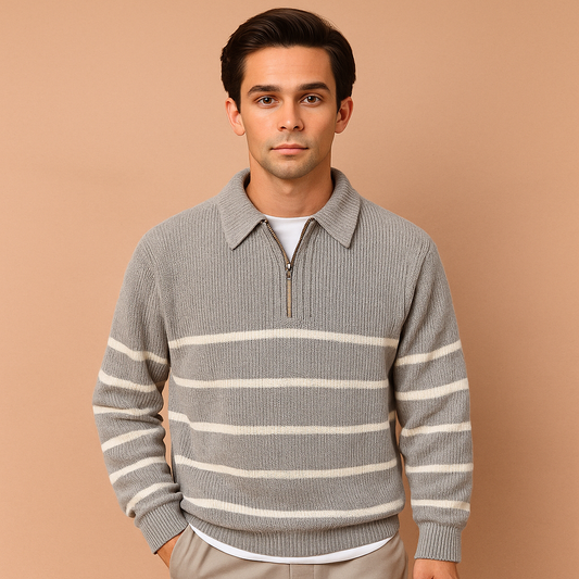 Heren Zip Trui met Halve Rits | Comfortabel en warm met gestreept patroon