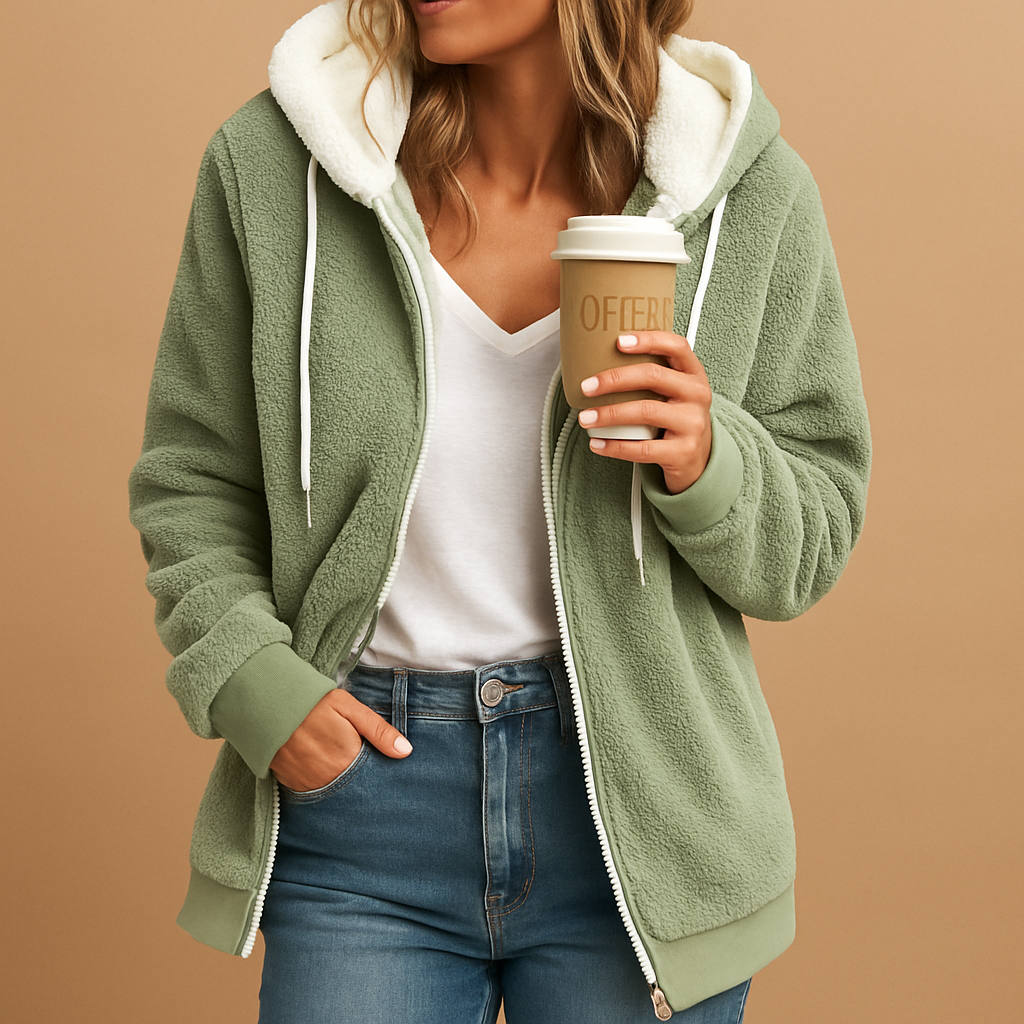 Elayne – Lang fleece damesvest met capuchon
