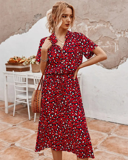 Nomi – Dames midi-jurk met verstelbare taille en zomerse print